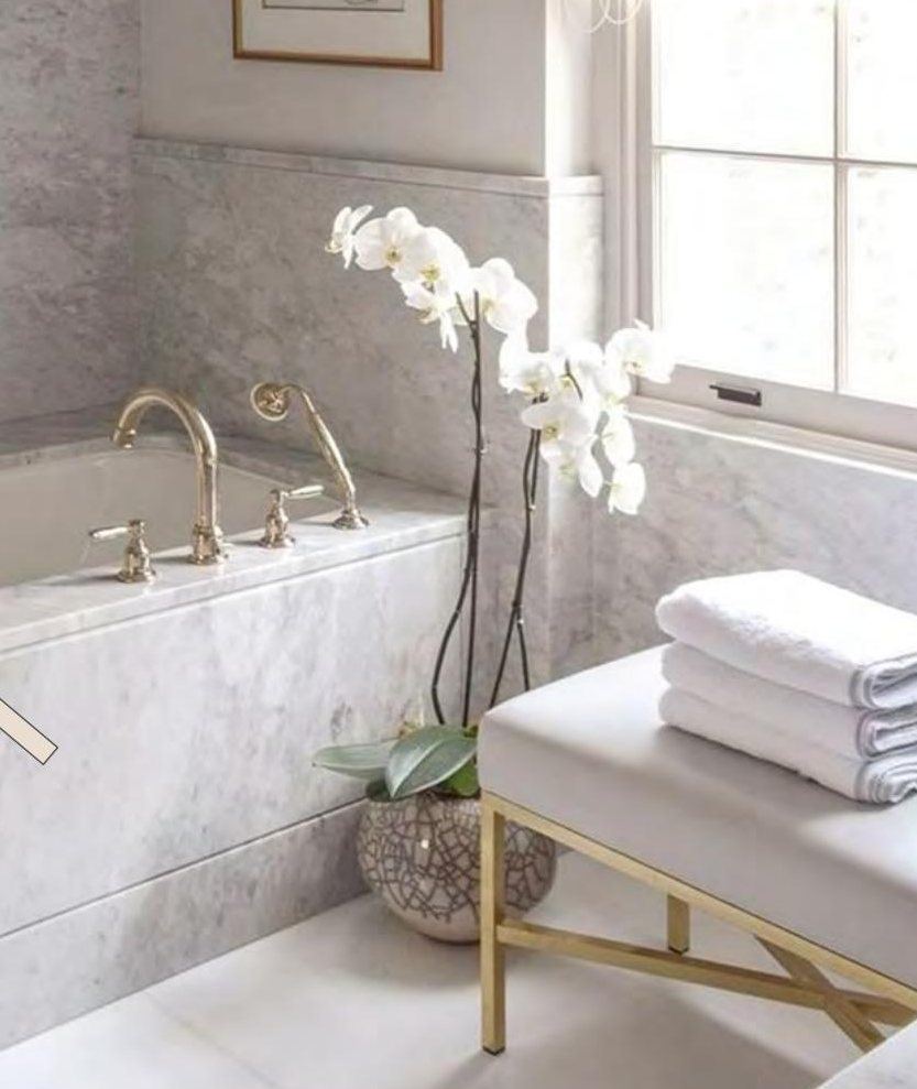 Primary bath, tub in white marble
