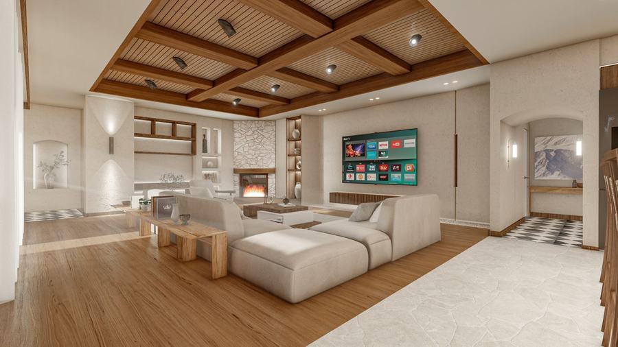 Great room toward the fireplace