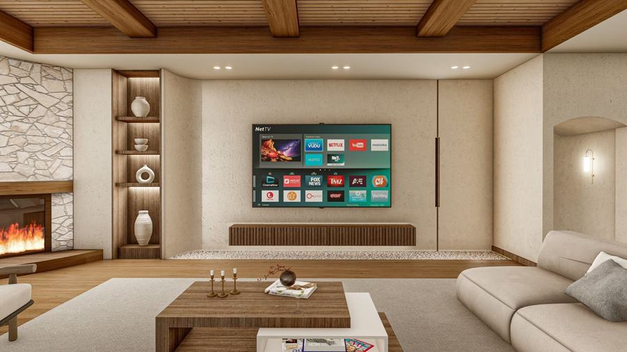 Fireplace wall and niches