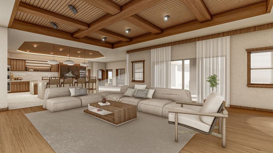 Great room, curtains