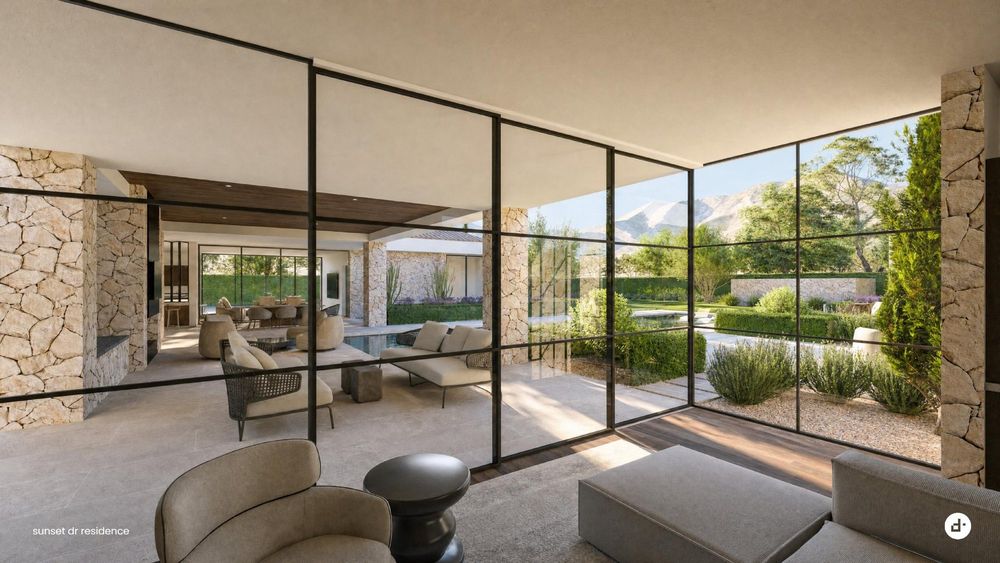 Living room, glass to the court