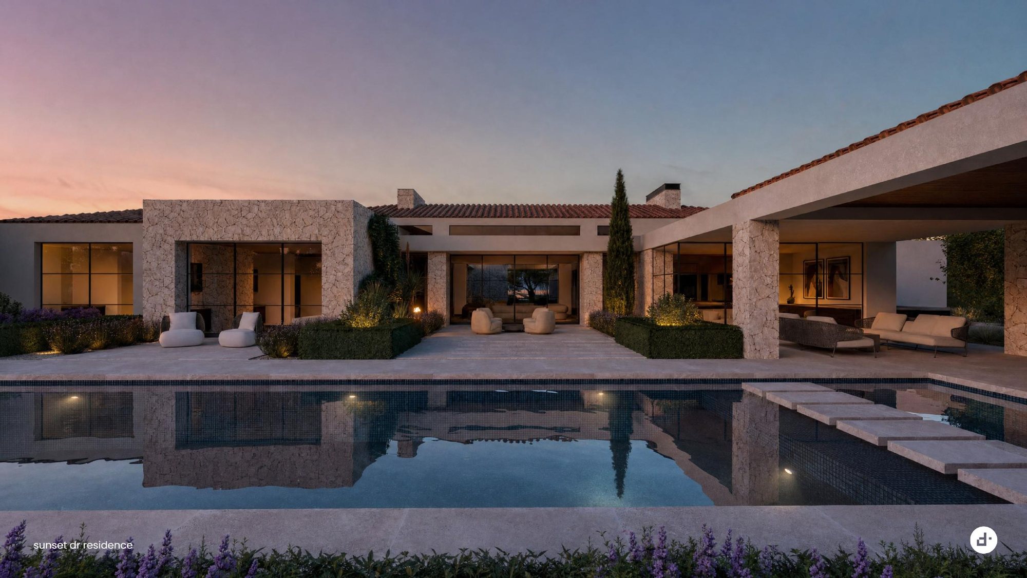 Pool terrace at dusk