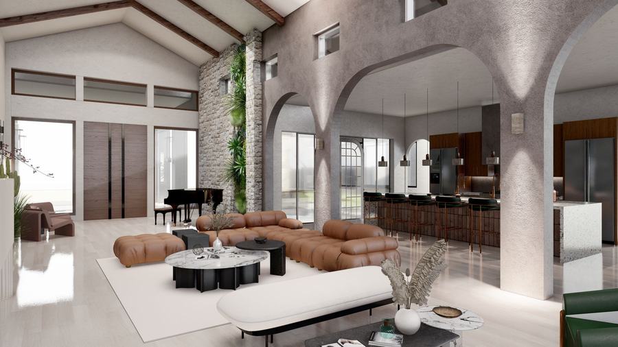 Interior study with plaster arches