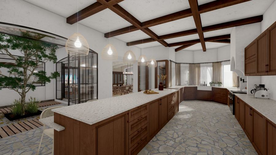 Kitchen island toward the courtyard