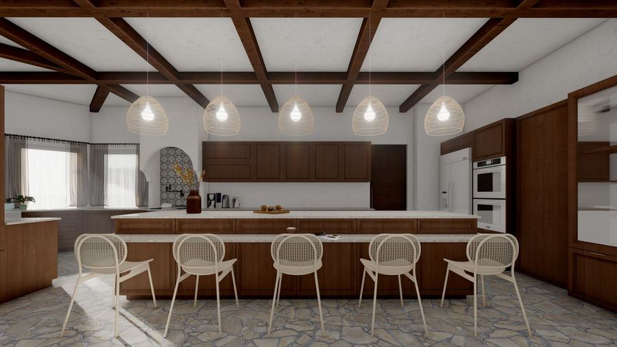 Kitchen with limed beams