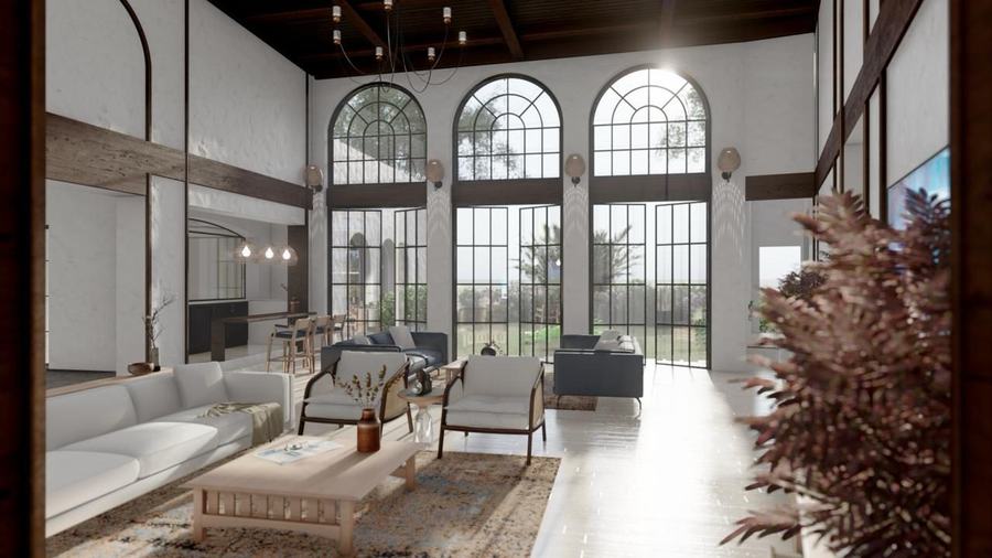 Living room, fireplace wall