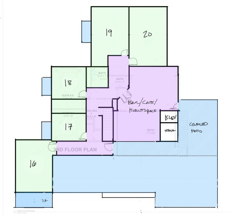 Proposed third floor: suites, rooftop bar and event space